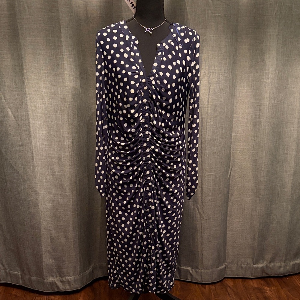 Madison + Hudson Elegant Navy Dress with White Dots